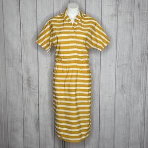 VTG 80s Katie MFG Mustard Stripe Dolman Pocket Dress ILGWU USA, sz Medium